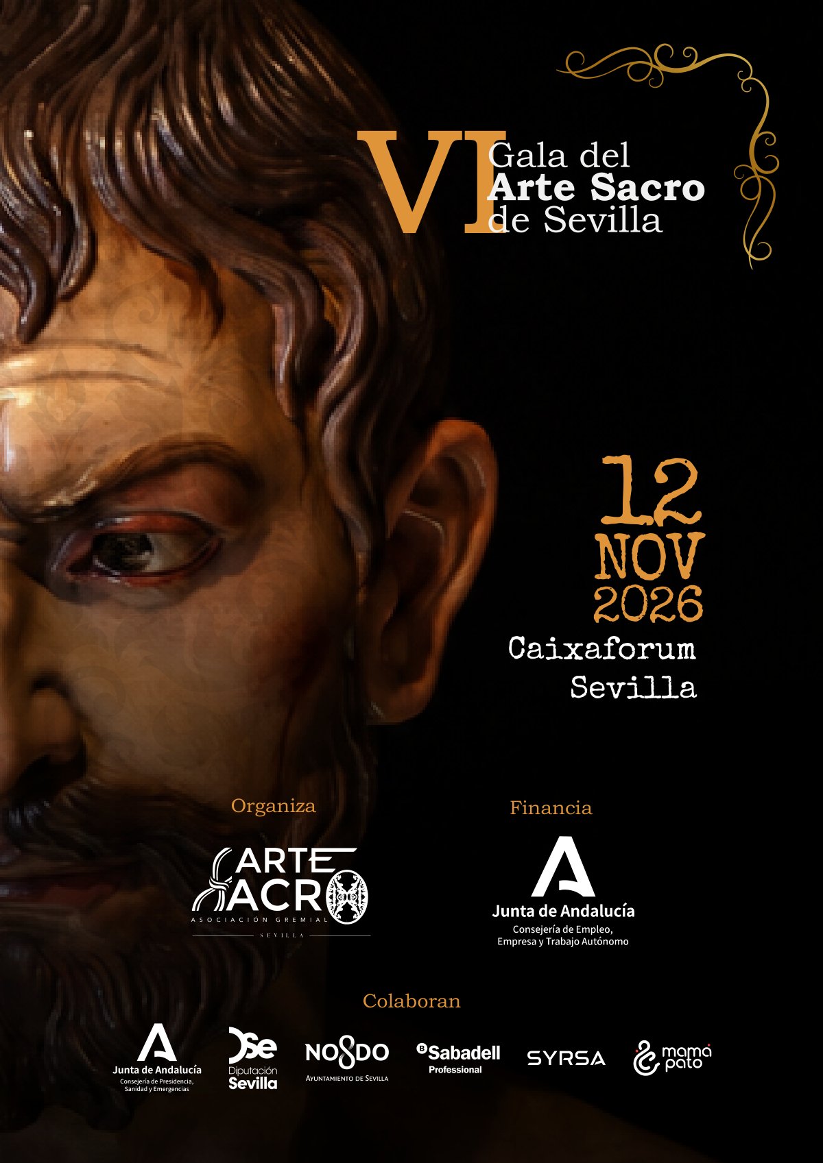 Cartel de la VI Gala del Arte Sacro de Sevilla, 12 de noviembre de 2026, CaixaForum Sevilla
